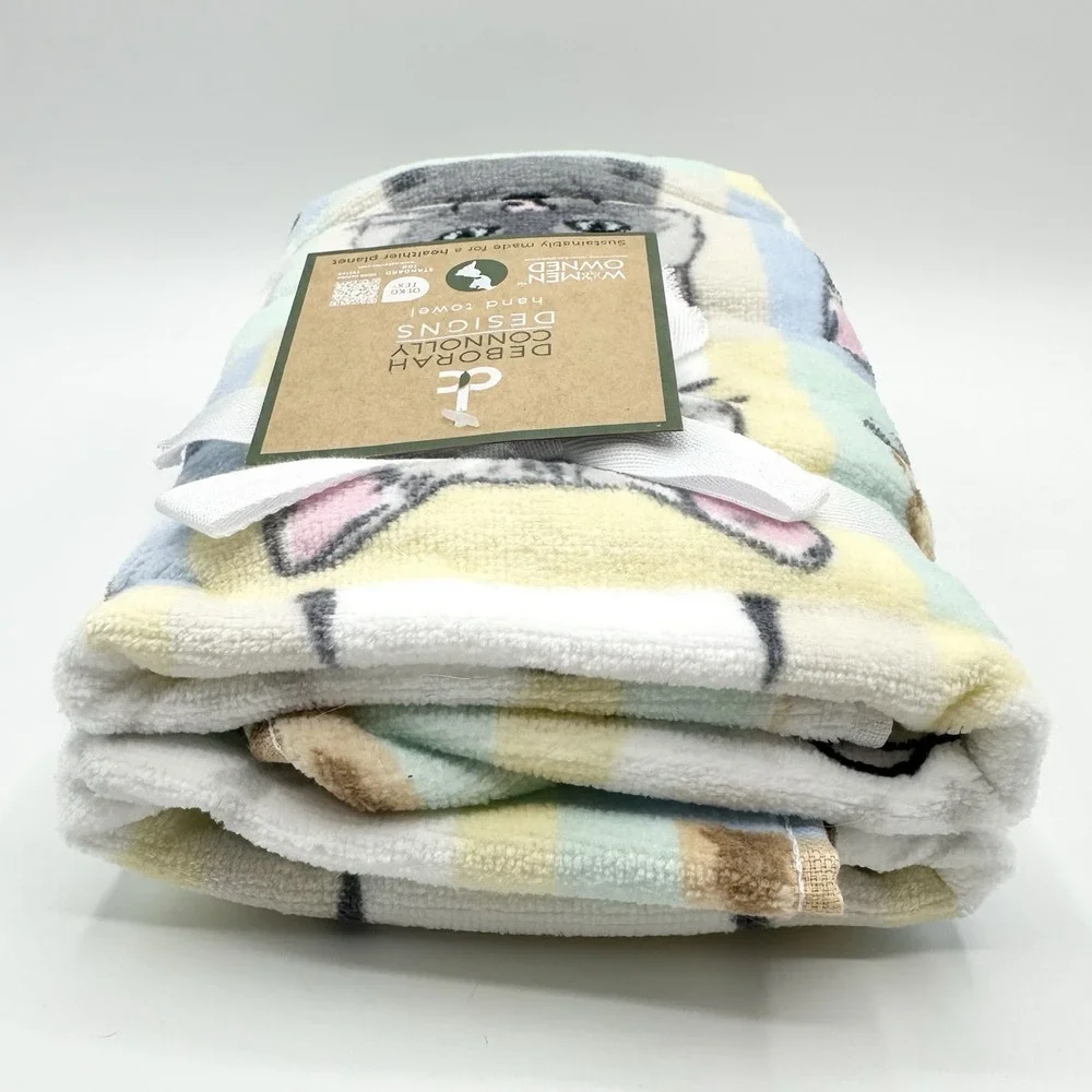2 Deborah Connolly Designs Cat Portraits Hand Towel Colorful Cats NWT